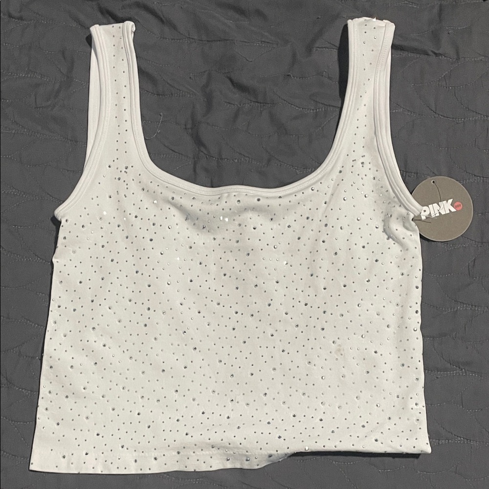 PINK Victoria's Secret White Studded Tank Top